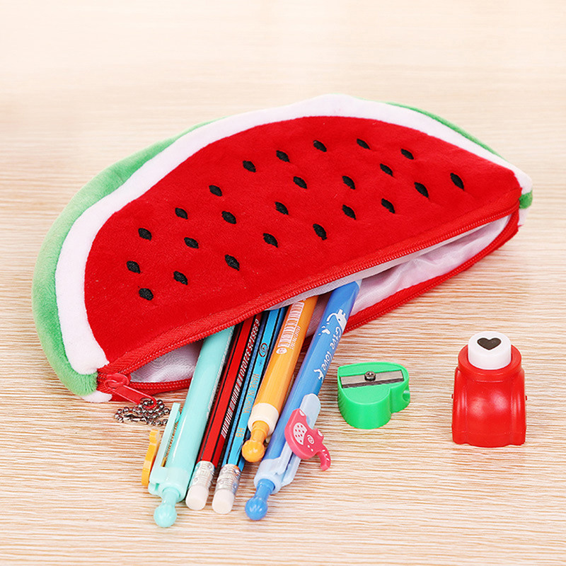 

Watermelon Pencil Case Cute Fruit Kawaii Plush Large Capacity Pencil Bag Cosmetics Case For Kids
