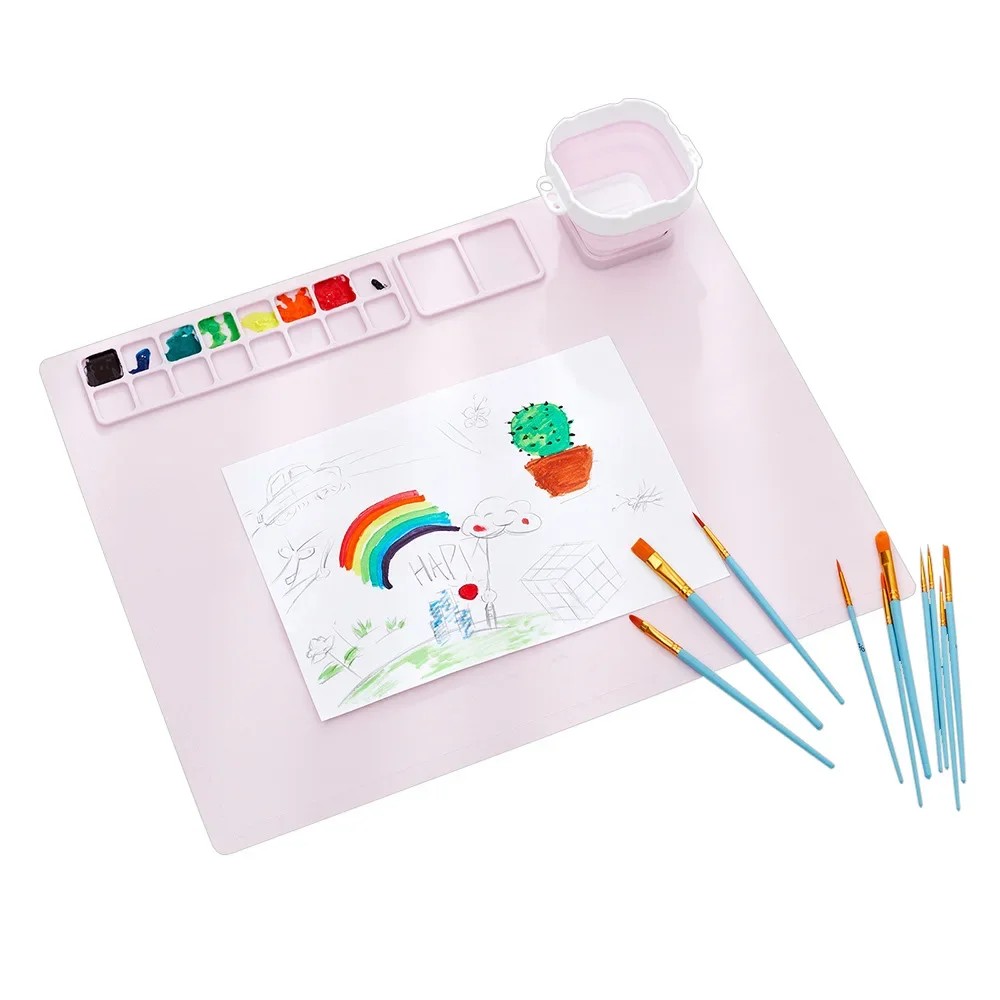 

Silicone Painting Mat Set Children Drawing Toys Montessori Graffiti Mat Washable Watercolor Palette