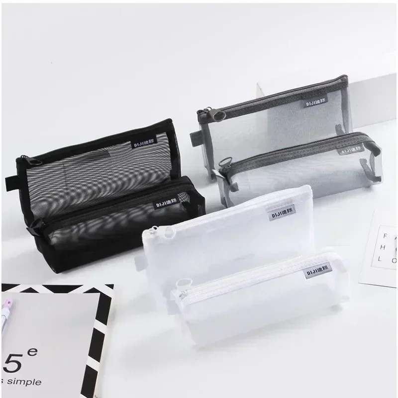 

1 Pcs Simple Mesh Transparent Pencil Case Storage Pen Bag Zipper Pouch Portable Mini Cute Stationery