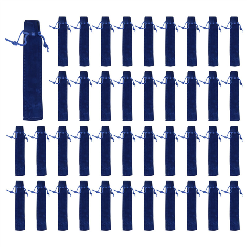 

50 Pcs Blue Velvet Pen Pouch Sleeve Holder Single Pen Bag Case Pencil Bag