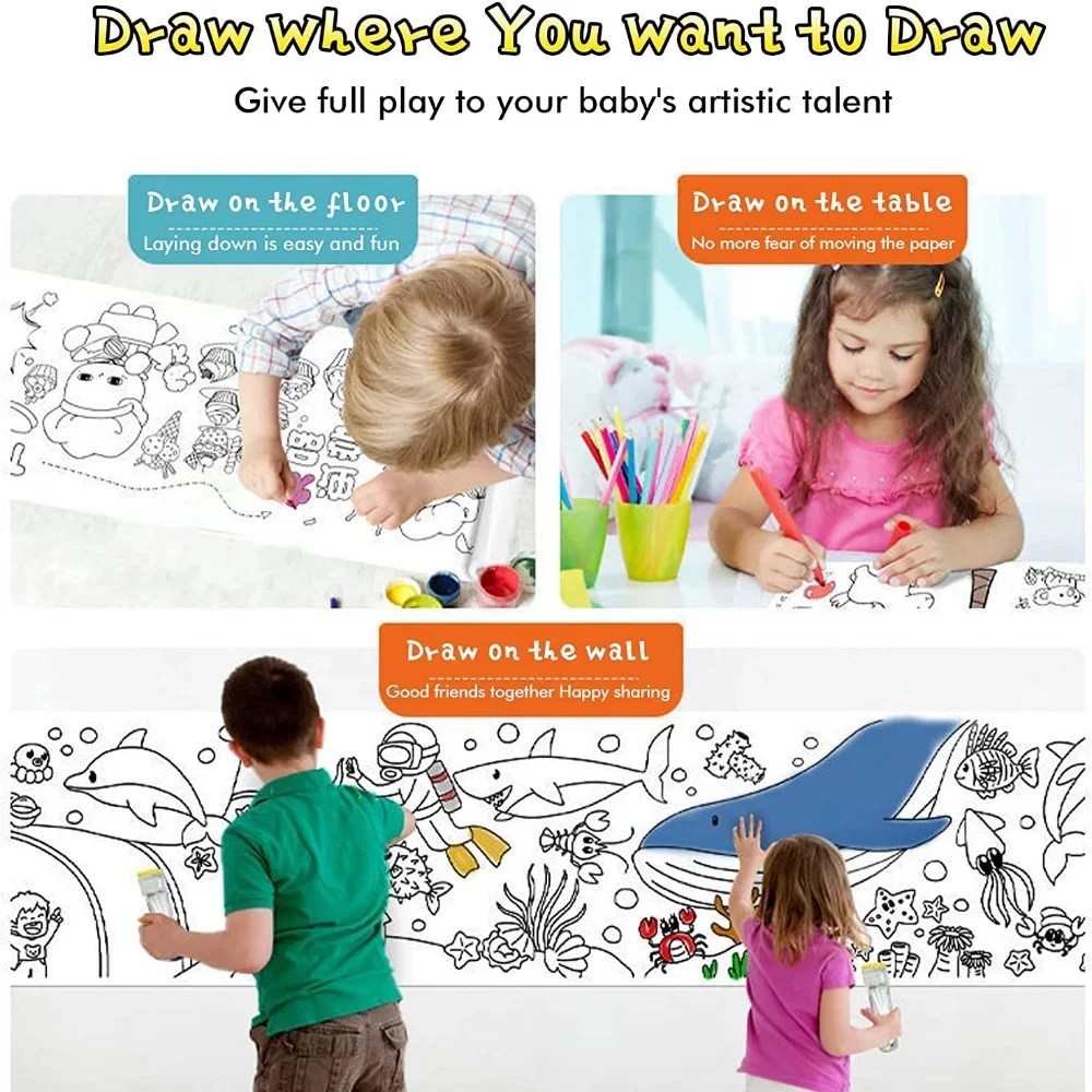 

New Children'S Drawing Roll Diy Toys Graffiti Scroll Color Filling Paper Painting Coloring Paper