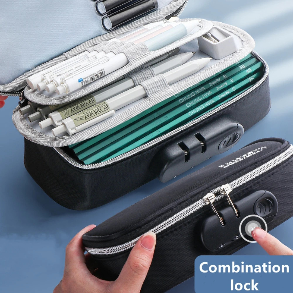 

New Large Capacity Password Lock Pencil Case Pencil Bag Portable Student Stationery Bag Kids Pen