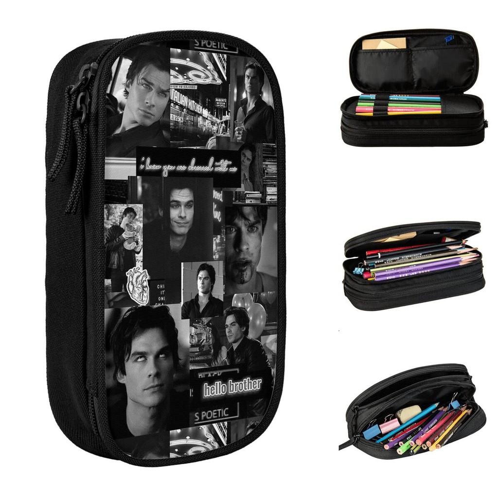 

Damon Salvatore The Vampire Diaries Pencil Cases Pen Holder Bags Girls Boys Large Storage School