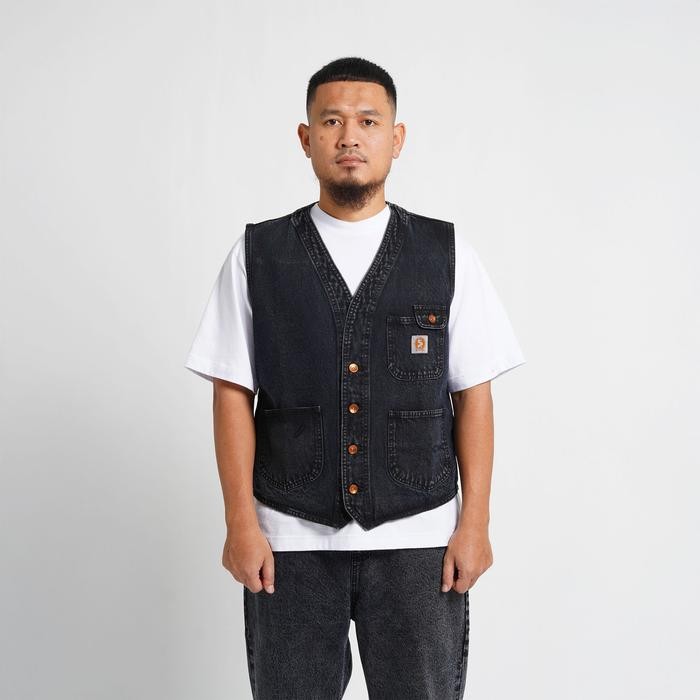 Wearon- Superego Vest Rompi Jeans Denim Pria New 2021 V-Neck Snow Black