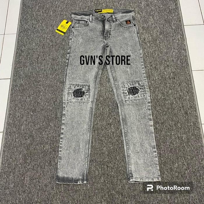 Rawman- Celana Jeans Priaripped Original Abu Snow Vlg36 Slim Denim Fit Lembut Panjang Tebal
