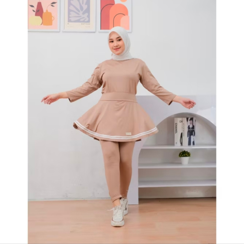 Stelan Kaos Wanset Jogging Korean Style Secel Training Stln Cewek 1 Stel Perempuan Sporty Trening Pr