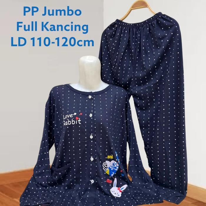 Aluna- Set Babydoll Full Kancing Pp Jumbo Bahan Kaos Lengan Panjang Celana Panjang Baju Tidur