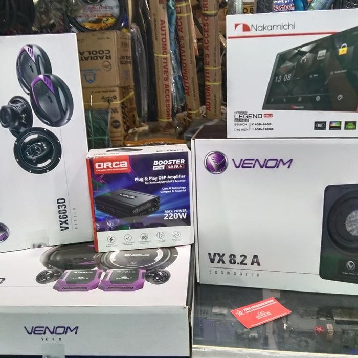 paket audio mobil venom full Head unit dan subwoofer kolong aktif , speaker depan belakang
