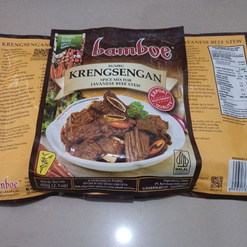 

Bamboe Bumbu Instant KRENGSENGAN 60g Export Quality Spice Mix For Javanese Beef Stew