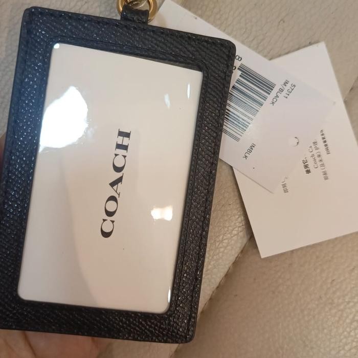 

COACH PVC ID Lanyard Black Crossgrain Leather AUTHENTIC USA