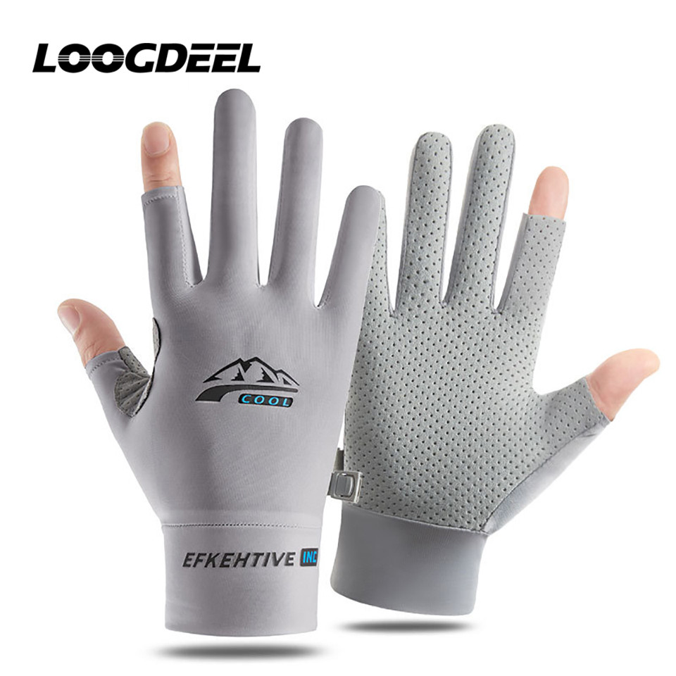 Loogdeel Sun Protection Fishing Gloves Ice Silk Sports Cycling Running Fishing Gloves Unisex