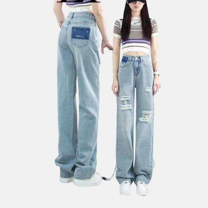 Blumjean- Jeansnjune Celana Jeans High Waist Kulot Wanita Sobek Jeans Ripped Import Premium