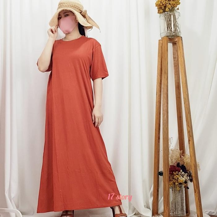 Fleesa- 17 Story Id Dress Panjang Maxi Polos Wanita Jumbo Bahan Kaos Rayon Premium Import