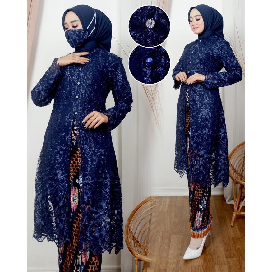 Trenatik- Tunik Kancing Depan Busui Modern One Set Kebaya Tunik Kancing Depan Tunik Brokat