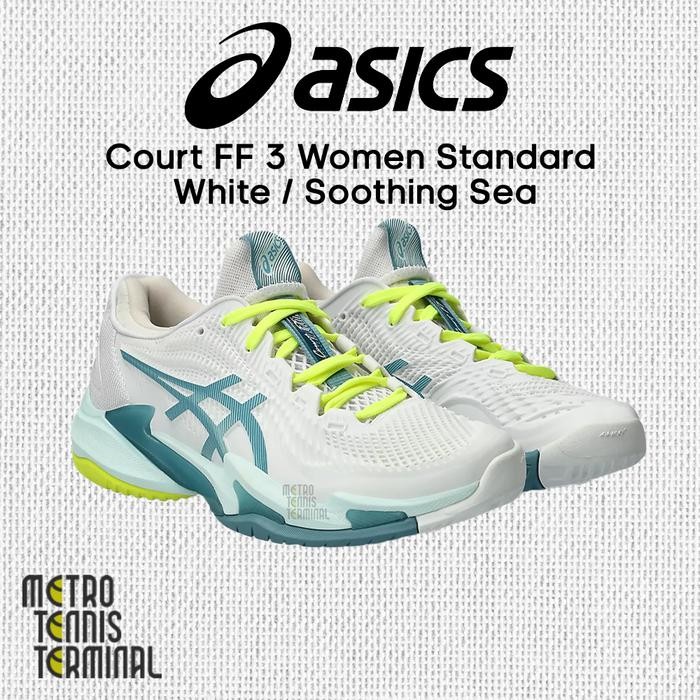 Asics Court FF 3 Women White / Soothing Sea ( Sepatu Tenis Wanita )