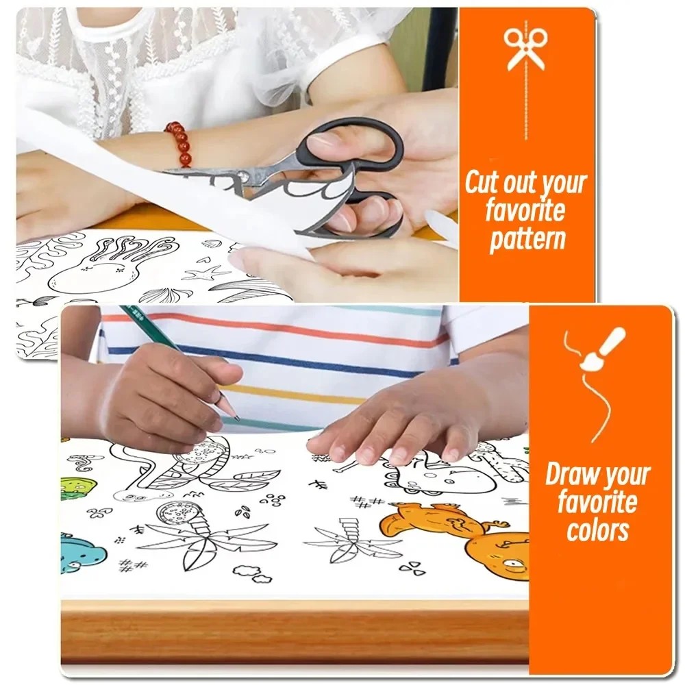 

New Children'S Drawing Roll Animal Canvas Diy Coloring Paper Roll Color Filling Graffiti Paper-Cut