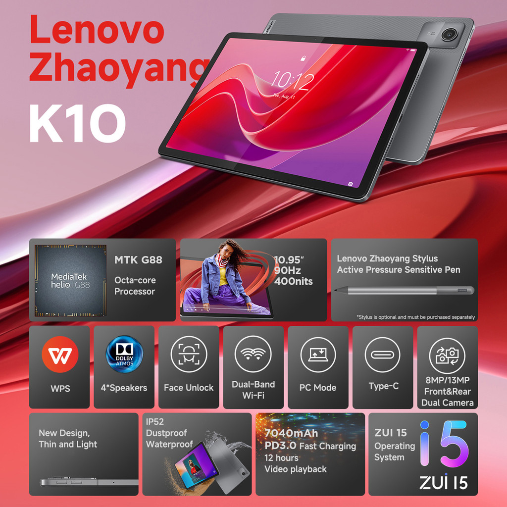 

Lenovo Zhaoyang Tablet K10 M11 8G+128G 10.95 Inch 90Hz Mediatek Helio G88 7700Mah Original Learning