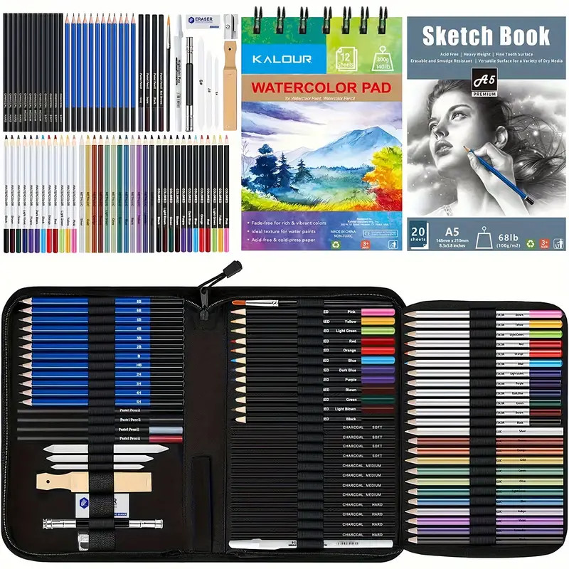 

146Pcs Ccfoud Professional Drawing Kit - Includes Charcoal, Colored Pencils, Graphite, Watercolor,