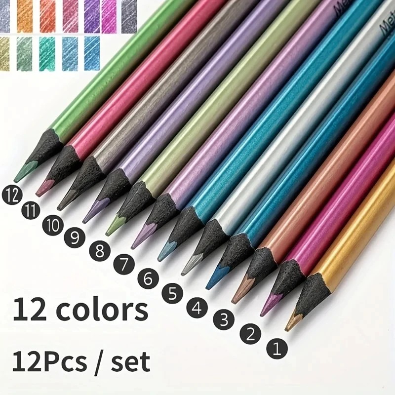 

12 Color Metallic Colored Pencils Drawing Sketching Set Painting Coloring Colour Pencils Profession