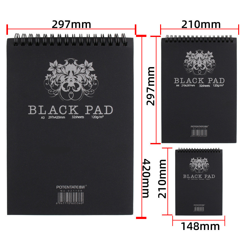 

32 Sheets A4/A5 Black Paper Sketch Drawing Pad 120Gsm Spiral Bound Sketchbook For Colored Pencils,