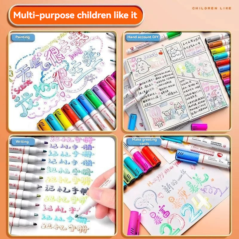 

Double Line Outline Pens 8-24 Colors Self-Outline Metallic Markers Drawing Pen For Card Diy Double