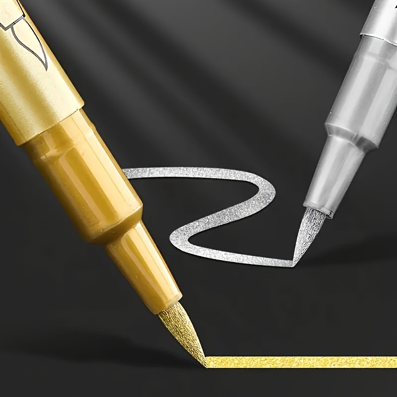 

2Pcs Permanent Marker Pen Quick Drying Oil Based Paint Markers Gold Silver Color Oily Graffiti Pens
