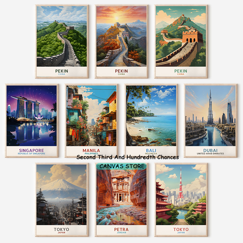 

Asia Cities Traveling Art Poster Pekin Singapore Dubai Tokyo Traveling Wall Art Prints Asian Cities