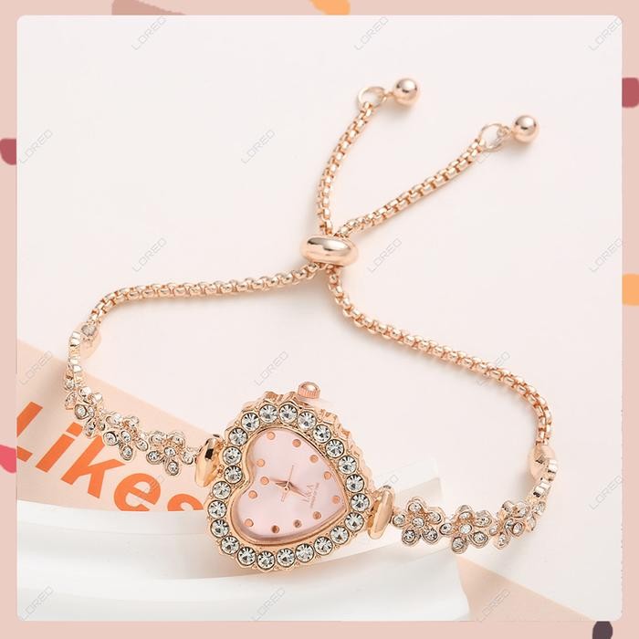 Femmora- Loreo - Jam Tangan Wanita Tali Serut Dial Love Jam Tangan Model Gelang Serut