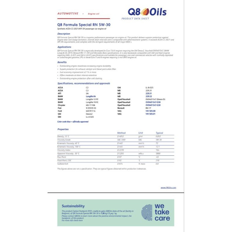 Q8 Formula Special RN 5W30 (Galon/ 4L)