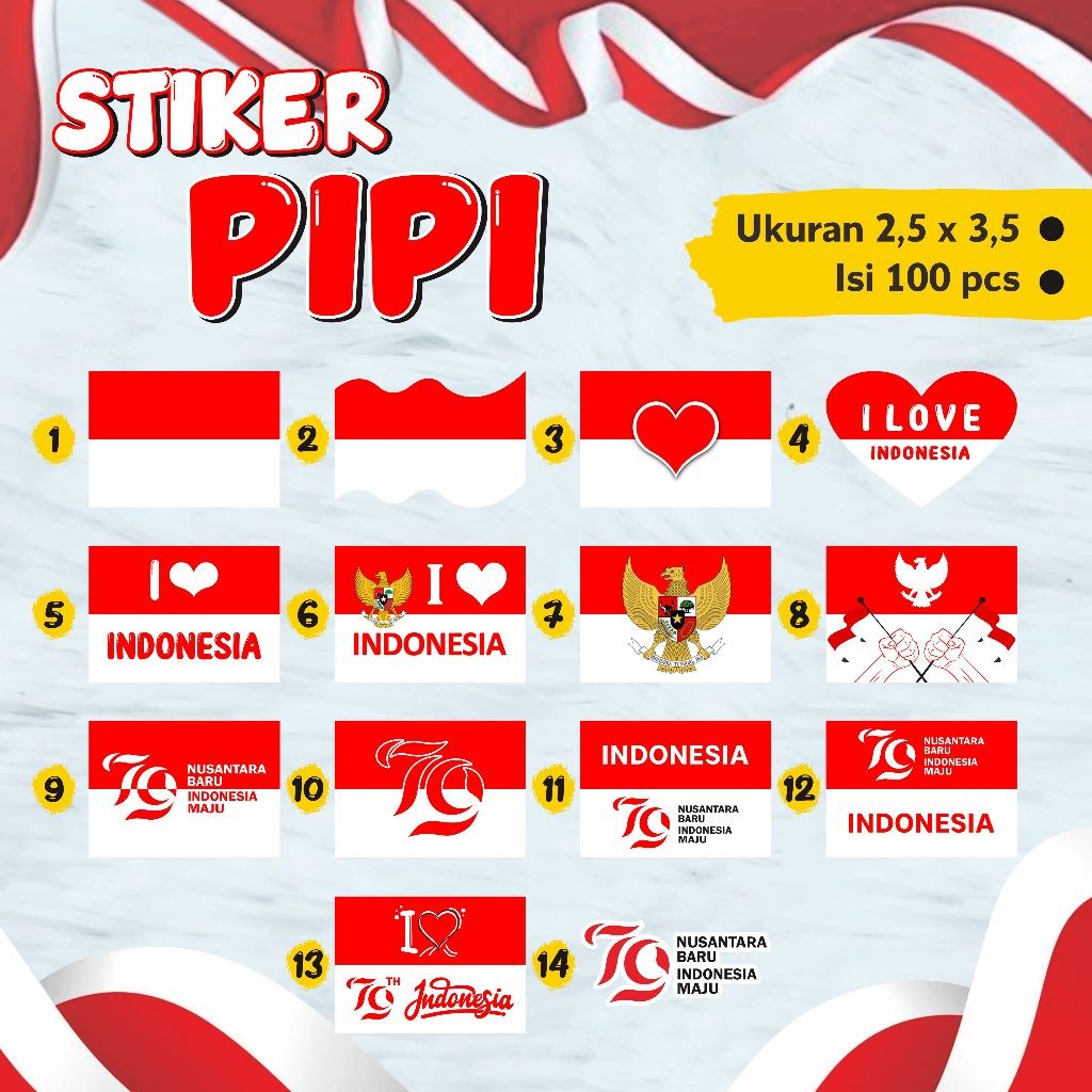 

STIKER PIPI 100 PCS / STIKER MERAH PUTIH / STIKER BENDERA / STIKER KEMERDEKAAN