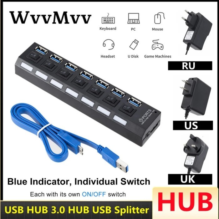USB 3.0 Hub USB Hub 3.0 Multi USB Splitter 3 Hab Use Power Adapter 7