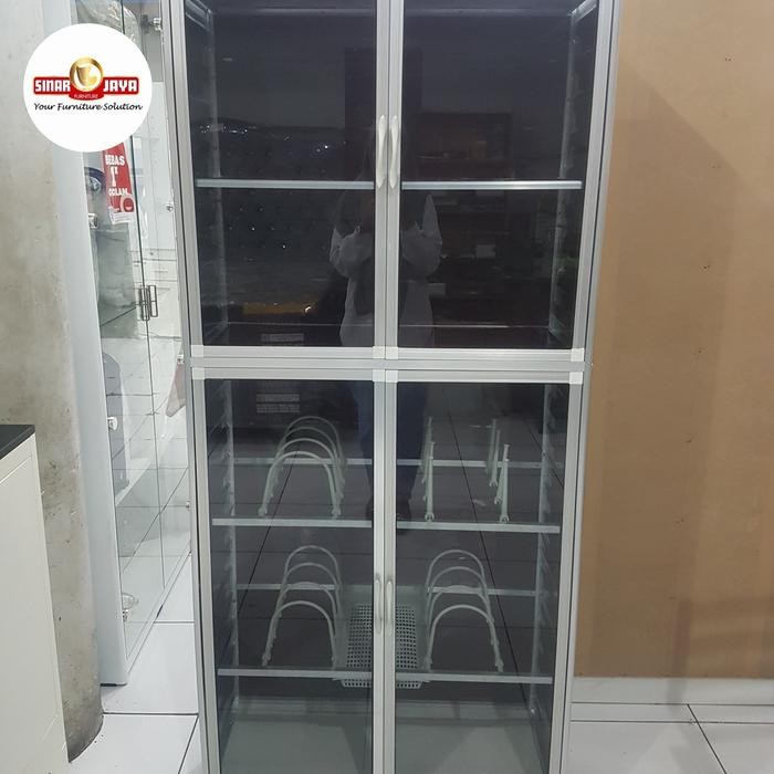 Rak Piring Kaca Riben 2 Pintu Full Promo