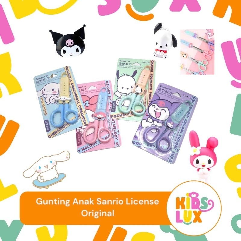 

GUNTING ANAK SANRIO LICENSE ORIGINAL PAKAI TUTUP / STUDENT SCISSORS CINNAMOROL KUROMI MELODY POCHACCO