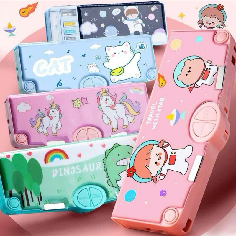 

【COD】Kotak Alat Tulis / Kotak Pensil Pola Kartun Rautan Kapasitas / Tempat Pensil Dua Lapis Bahan Plastik Multifungsi Untuk Anak Laki-Laki / Perempuan Stationery