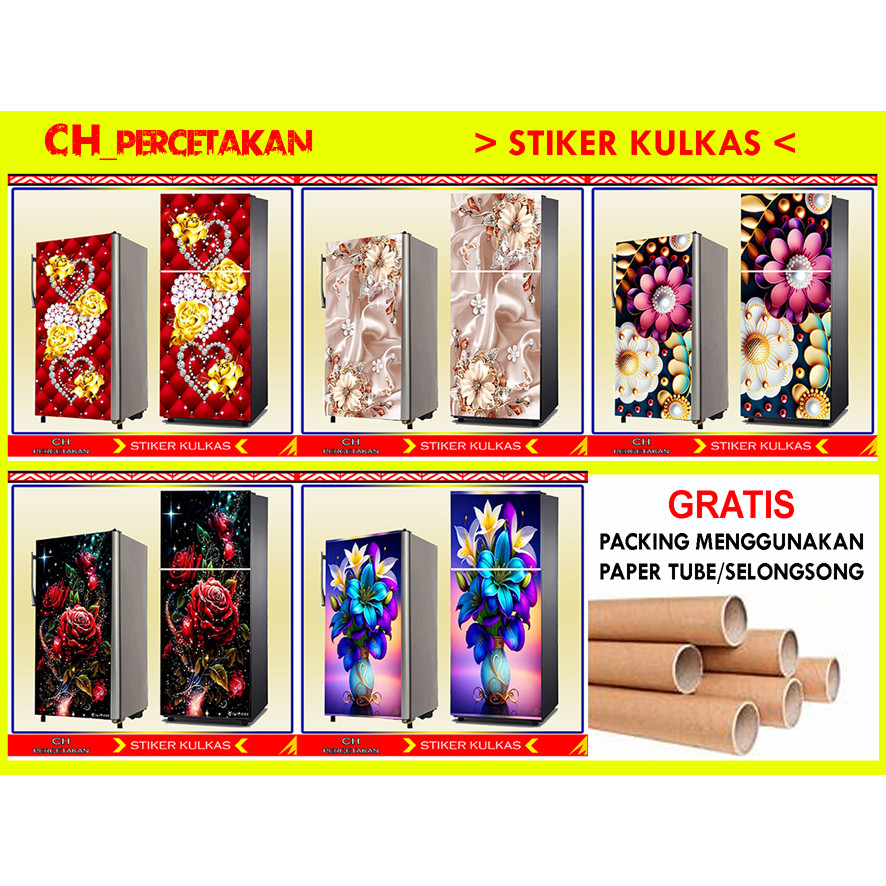 STIKER KULKAS 1PINTU, STIKER KULKAS 2PINTU MOTIF BUNGA