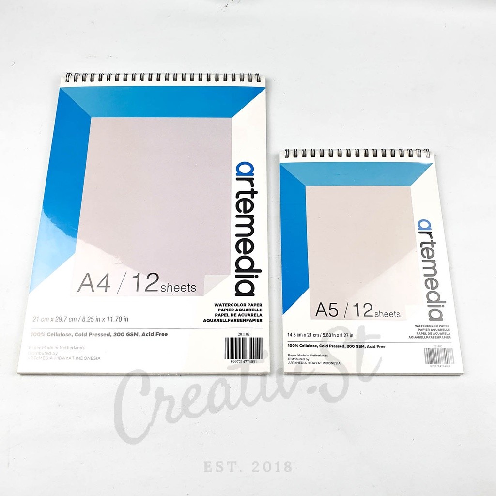 [READY] ARTEMEDIA Watercolor Book A5 A4 Wirebound Sketchbook 200 Gsm 12 Sheets