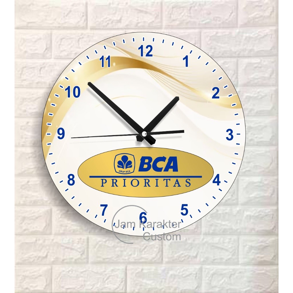 Jam Dinding Karakter Custom Jam Dinding Karakter Kayu Motif Logo BCA Prioritas Ukuran 30 cm