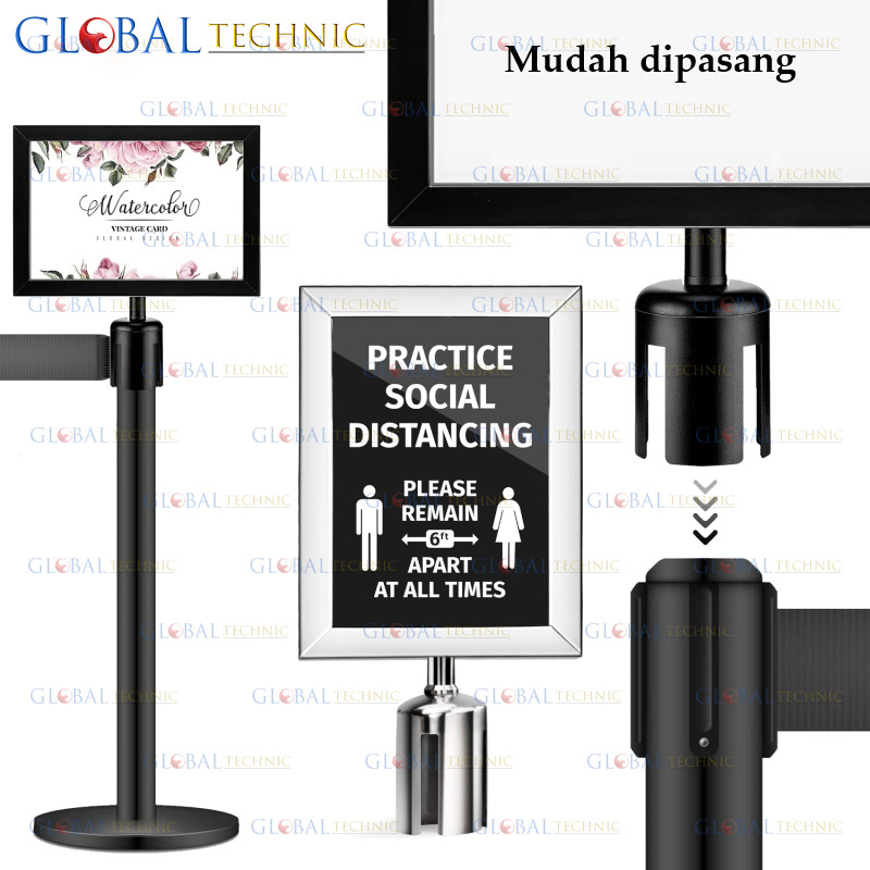 

JH8 Sign Frame A4 Standing Holder Signage Poster Stainless / Papan Petunjuk Tiang Antrian