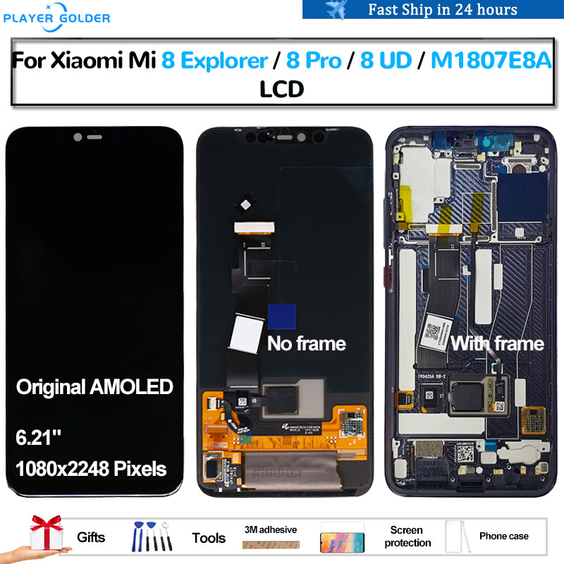 Original AMOLED For Xiaomi Mi 8 Pro 8 Explorer 8 UD M1807E8A Pantalla lcd Display Touch Panel Screen