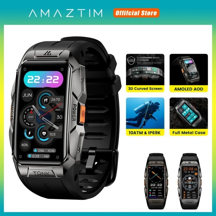 AMAZTIM TANK X1 Fitness Smartwatch 1.47" AOD Screen 10ATM Waterproof