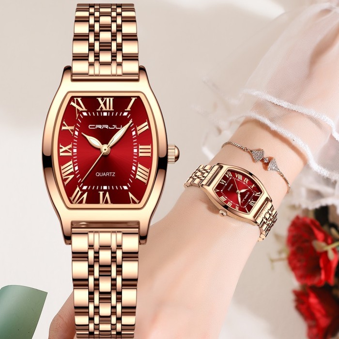 CRRJU Ladies Waterproof Quartz Watch Stainless Steel Dress Bracelet