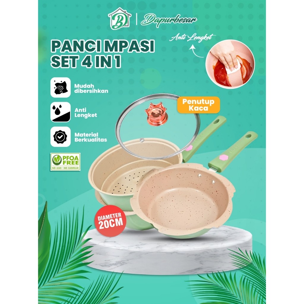 Panci Mpasi Set Bayi 4Pc Bonus Kukusan Cotting Granit Wajan Keramik Food Grade AMAN UNTUK MPASI