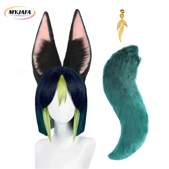 Game Genshin Impact Tighnari Cosplay Wig Tighnari Dark Blue Green