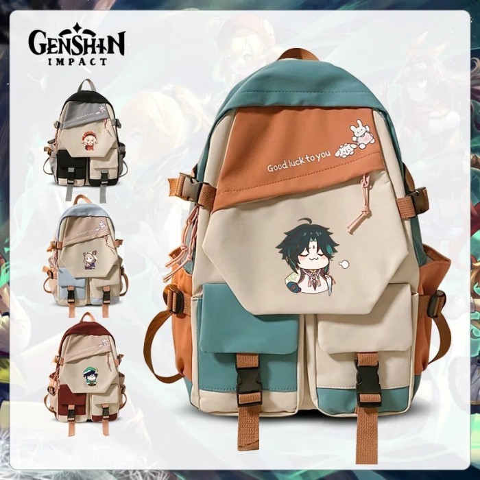 Genshin Impact Klee Venti Backpack Custom Canvas Shoulder Bag School