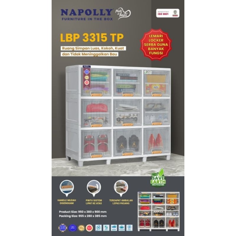 Locker Box Napolly 3309 - Lemari Plastik Lemari Serba guna Pakaian 3 susun 9 pintu