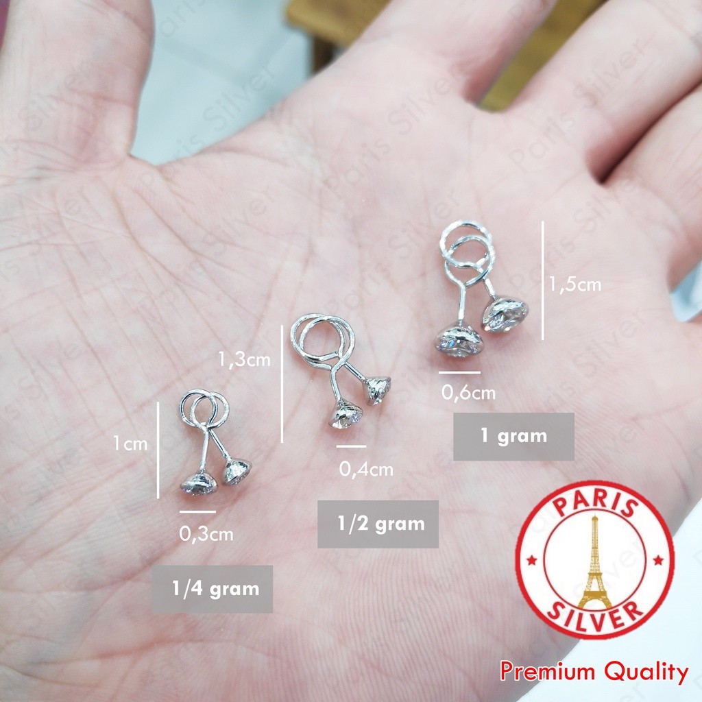 Anting anak toge tekuk per perak 925 lapis putih giwang kecil bayi dewasa