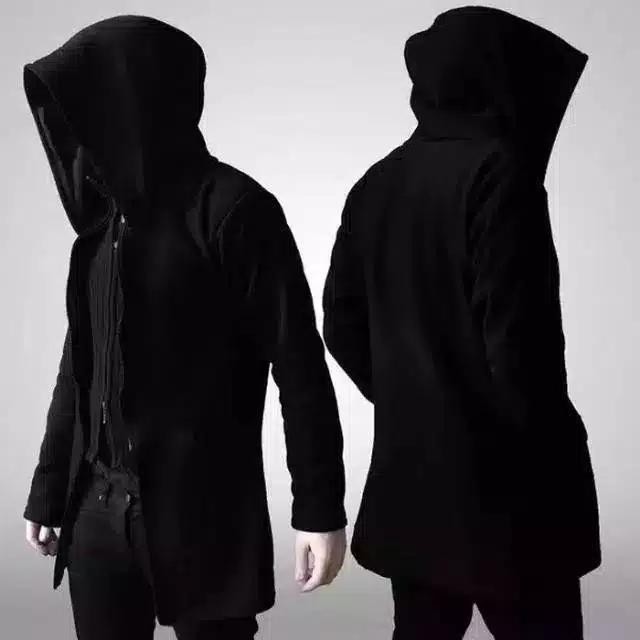 JAKET JUBAH SWEATER HOODIE PRIA WANITA ASSASSINS NINJA POLOS TERLARIS - JB hitam polos, S