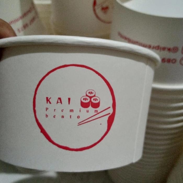 Sablon Print Paper Bowl Rice Bowl 800 Li Plus Tutup Logo Usaha Anda