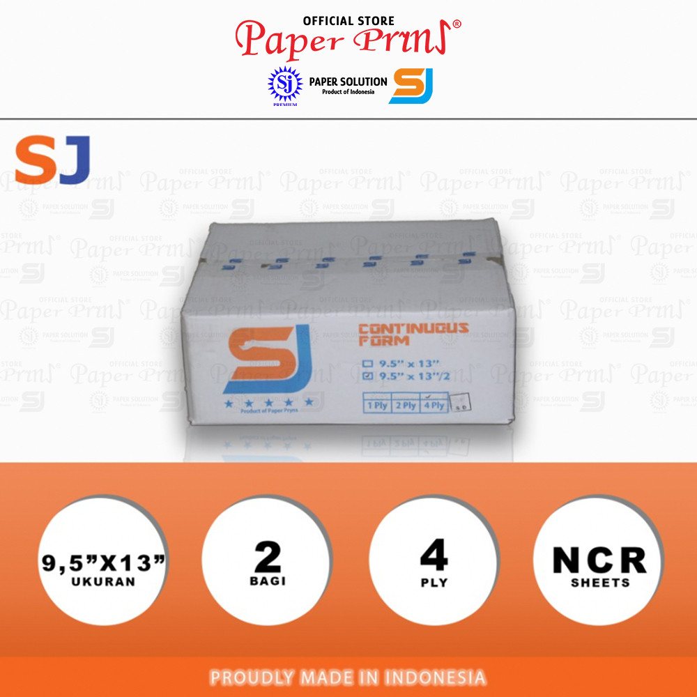 

SJ Orange Kertas Continuous Form 4PLY NCR Folio 9,5" X 13"/2 (Bagi 2)