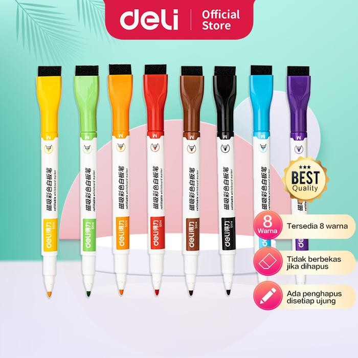

Ready JT Deli Color Whiteboard Marker / Spidol Papan Tulis 8 warna Ujung Penghapus S514 Stationery